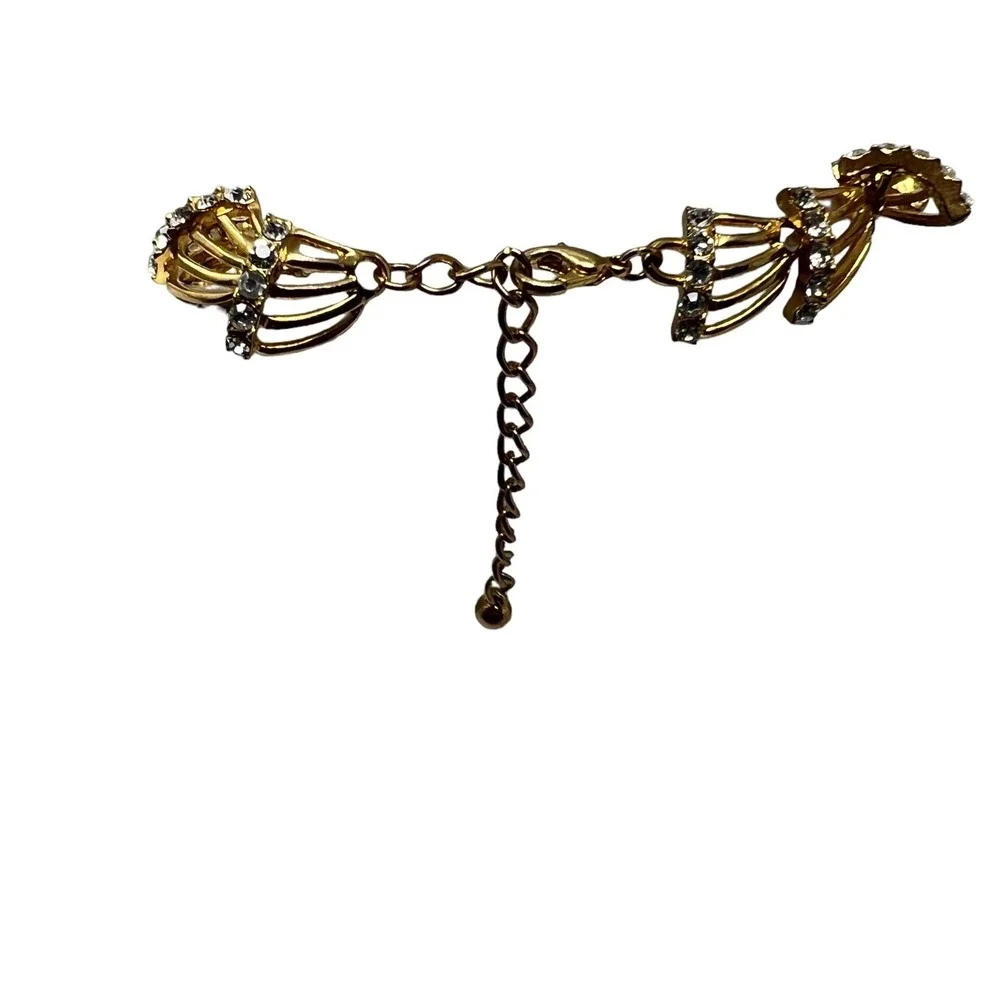 Vintage Necklace Earrings Statement Gold Tone Crystal Accents Demi Parure‎